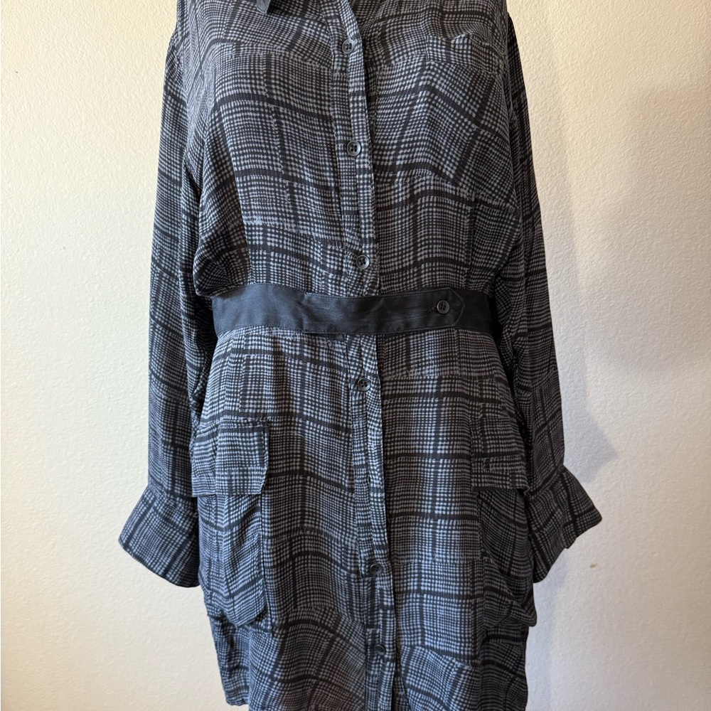 rag & bone Black and Gray Plaid Long Sleeve Dress